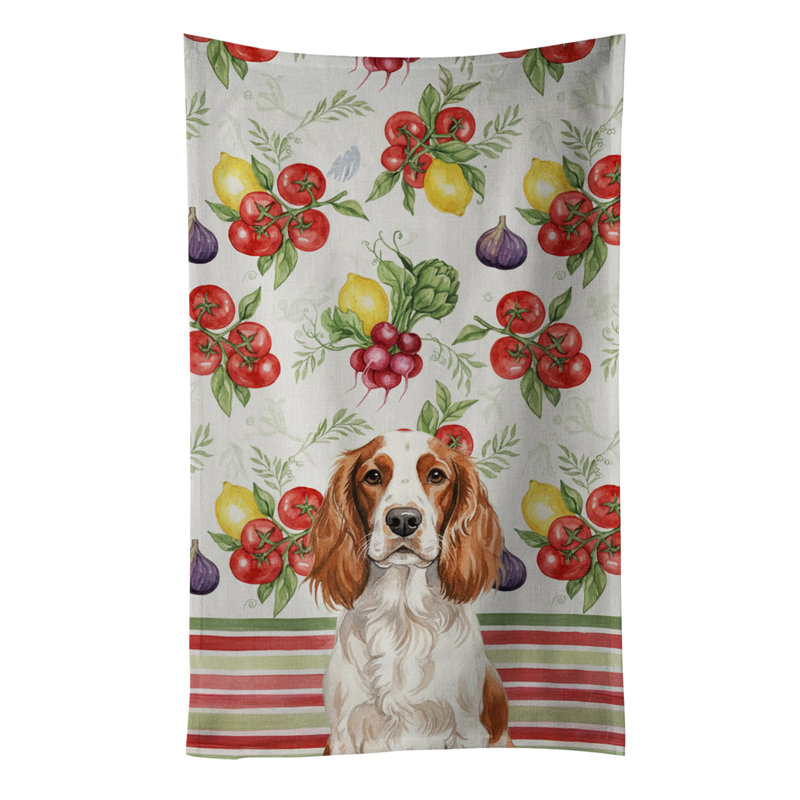 Welsh Springer Spaniel Vegetables Kitchen Towel, Welsh Springer Spaniel