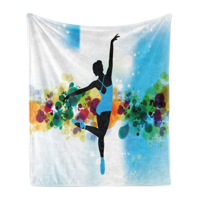 Ambesonne Ballet Fleece Throw Blanket Dancer on Abstract Backdrop Multicolor