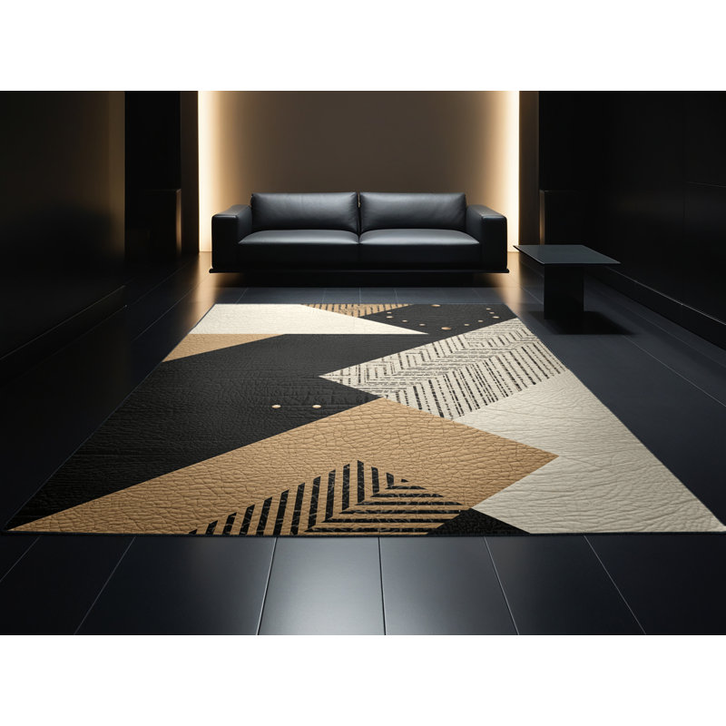 Tapis gris lavable à la machine à motif géométrique moderne à motif géométrique Bishopston, 4 x 2