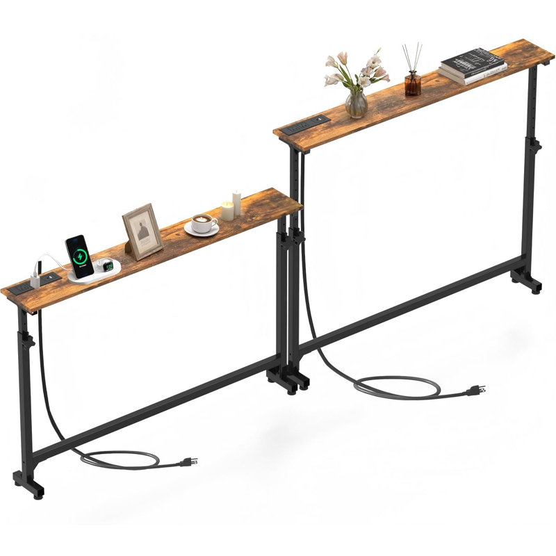 Ensemble de 2 tables basses avec station de charge, canapé long et étroit 78,8 po, brun rustique