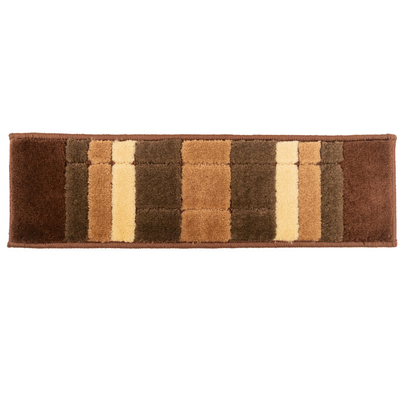 Tapis d'escalier taille douce sur mesure à motif géométrique lavable à la machine, Rectangle 26 po x 6 po, Brun