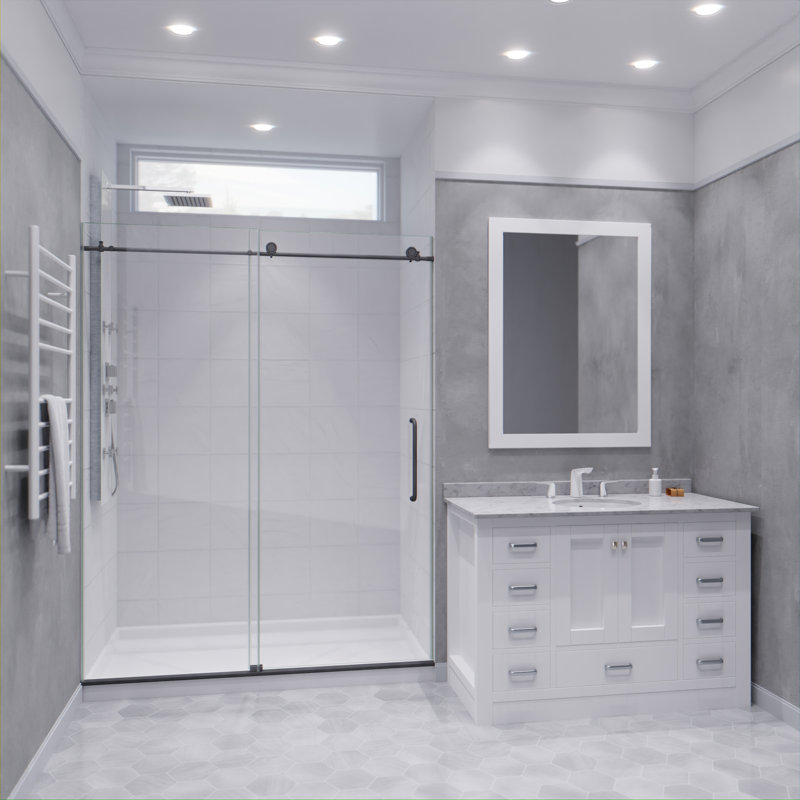 60” W x 76” H Sliding Frameless Shower Door, Black