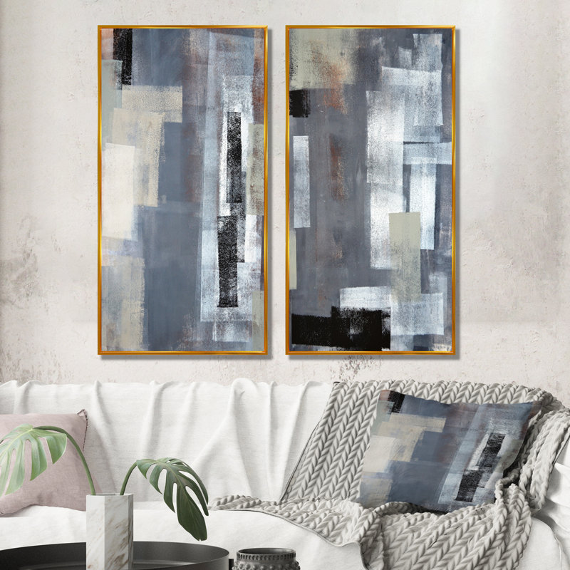 «Brown Meets Gray Abstract Art IV», ensemble de 2 impressions sur toile, H 32 po x l 32 po x P 1 po, Cadre flottant doré