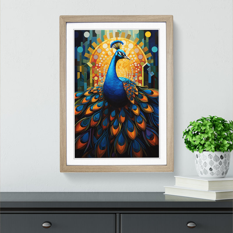 Peacock Constructivism No.4 - Single Picture Frame Print on Wood, 64cm H x 46cm W x 2" D, Oak Framed