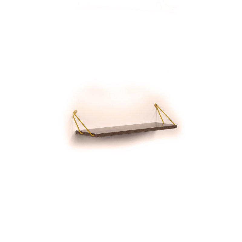 Tablette simple flottante murale suspendue en métal, Noyer / jaune