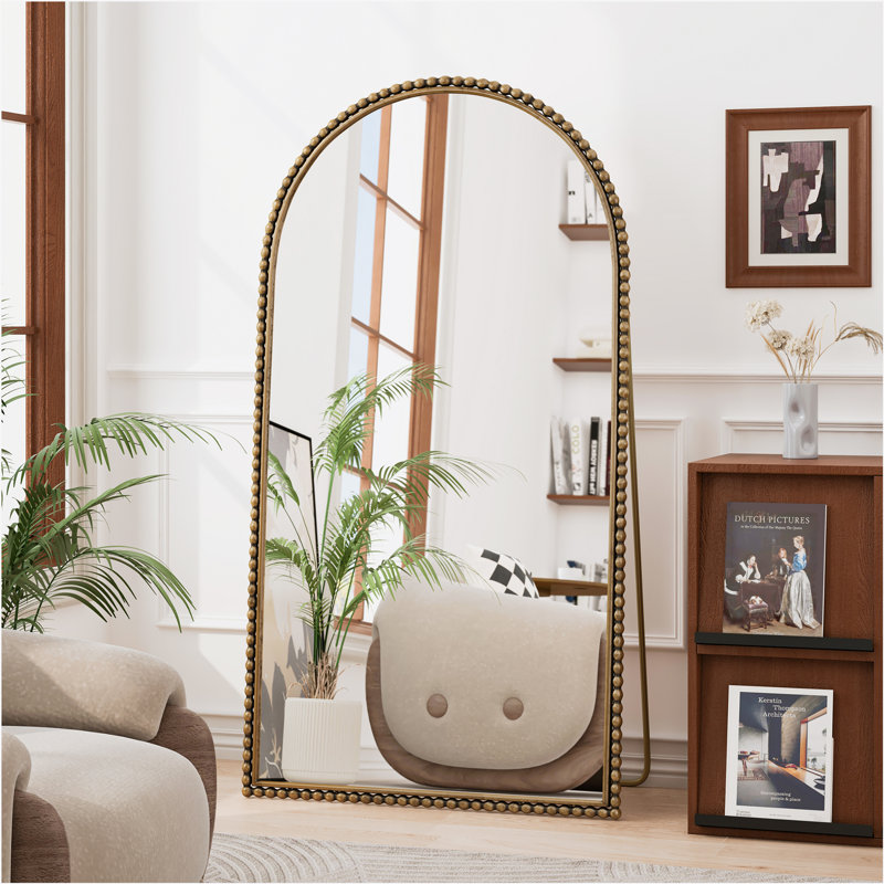 Iron Arch Retro Full Length Mirror With Supporting Feet, For Living Room, Bedroom, Gold, 65.75" x 35.43"