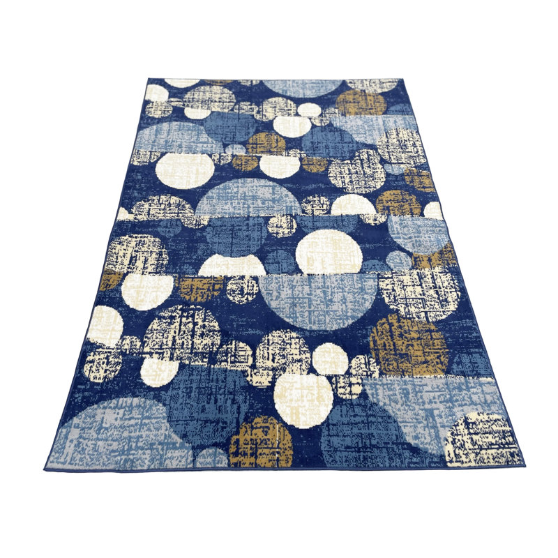 Tapis bleu / beige / ivoire à pois Tijs, Rectangle 8 pi x 10 pi