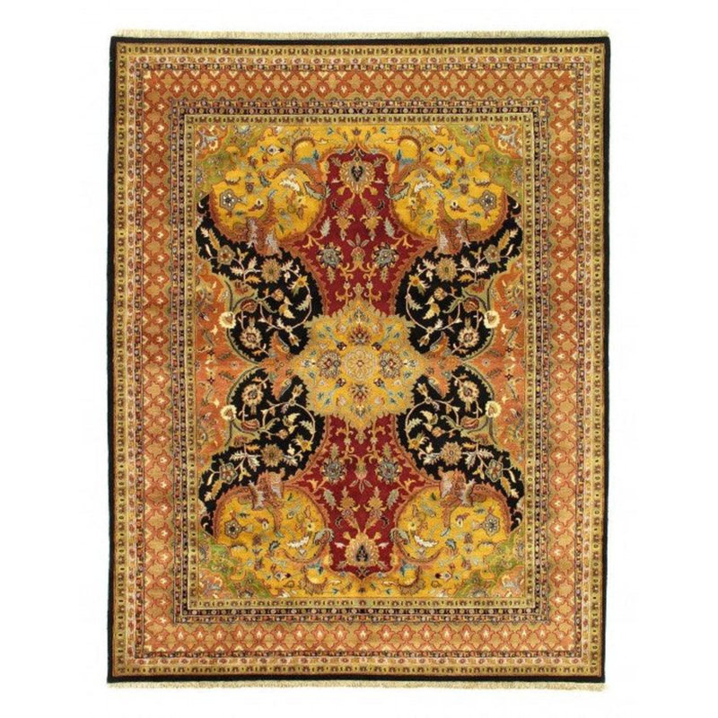 Tapis oriental noir / rouge / beige en laine et coton noué à la main 7 pi 8 po x 9 pi 11 po Oriental