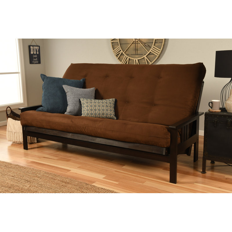 Johnte Queen 86" Futon Frame and Mattress, Linen Charcoal, Premium Pocket Coil, Espresso