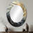 Gold And White Abstract Spiral Collage - Large Oval Wall Mirror On Metal-922283702