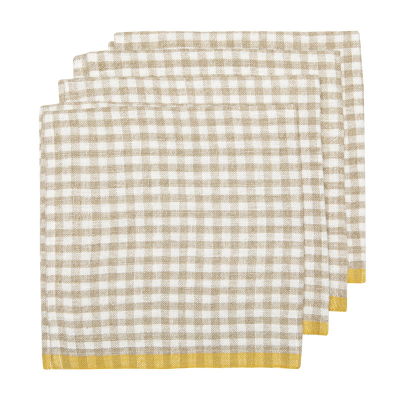 Gingham Linen Square Napkins, Natural/Dijon