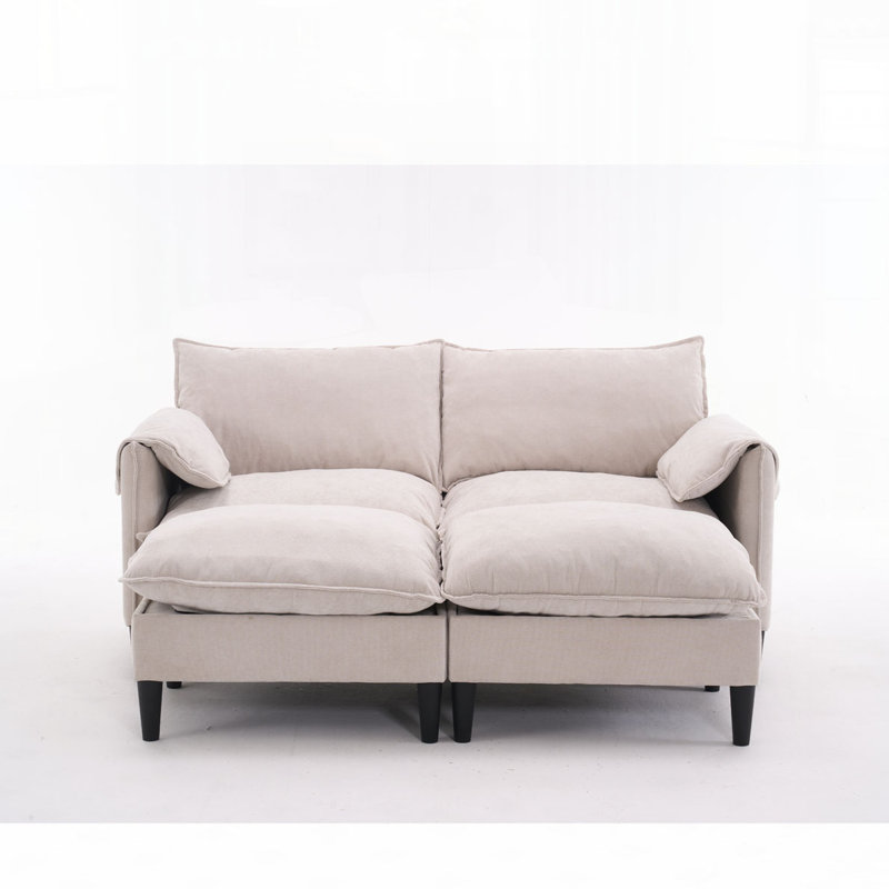 Canapé convertible 2 places avec repose-pieds Kian, Tissu beige
