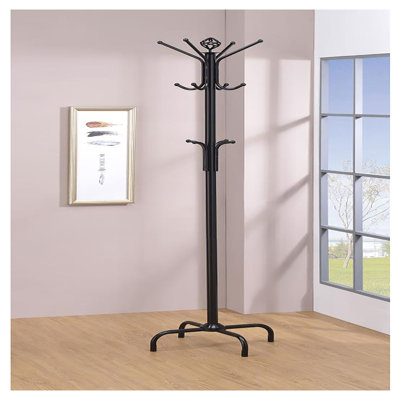Black Metal 3-Tier Freestanding Coat Rack with Curved Hooks for Entryway and Mudroom