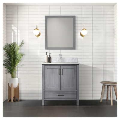 Distressed Grey Bath Vanity 30 In. W X 22 In. D, With Carrara Marble Top