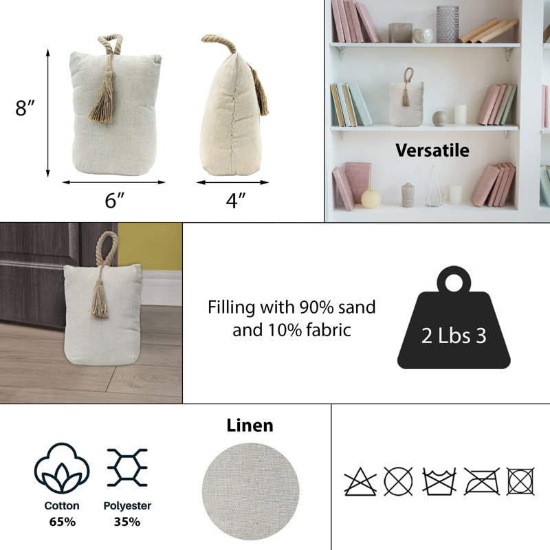 Natural Linen Weighted Door Stop with Beige Tassel