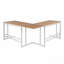 Bureau en forme de L de style industriel romain, métal blanc et bambou à grain de bois naturel pressé