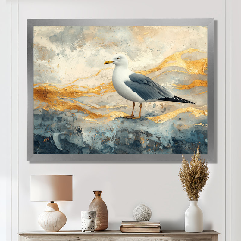 Coastal Seagull The Watchful Gull III - Art mural mouette, H 30 po x l 40 po, Reproduction d'une seule photo avec cadre