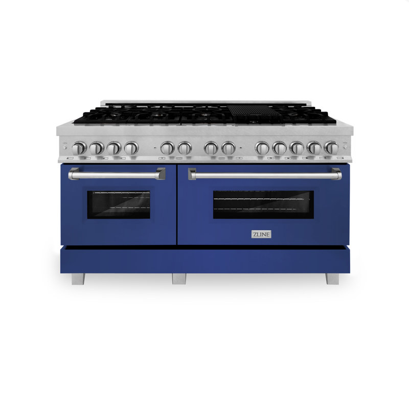 ZLINE 60" Legacy Dual Fuel Range, Satin Stainless Steel and Blue Matte