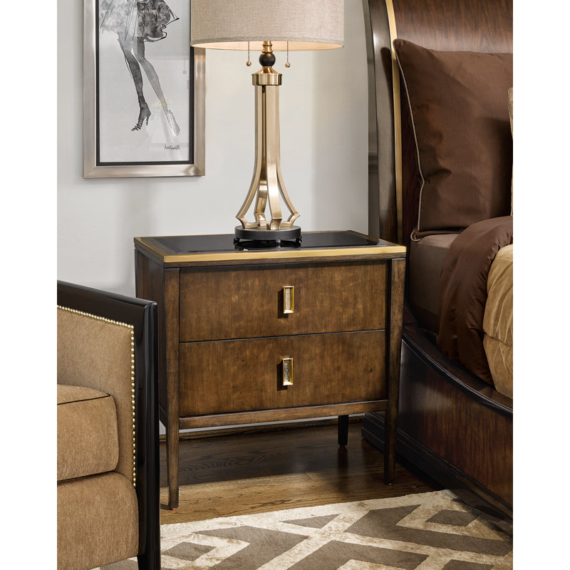 Sovereign Lyric Mahogany Wood Nightstand with Satin Brass Trim