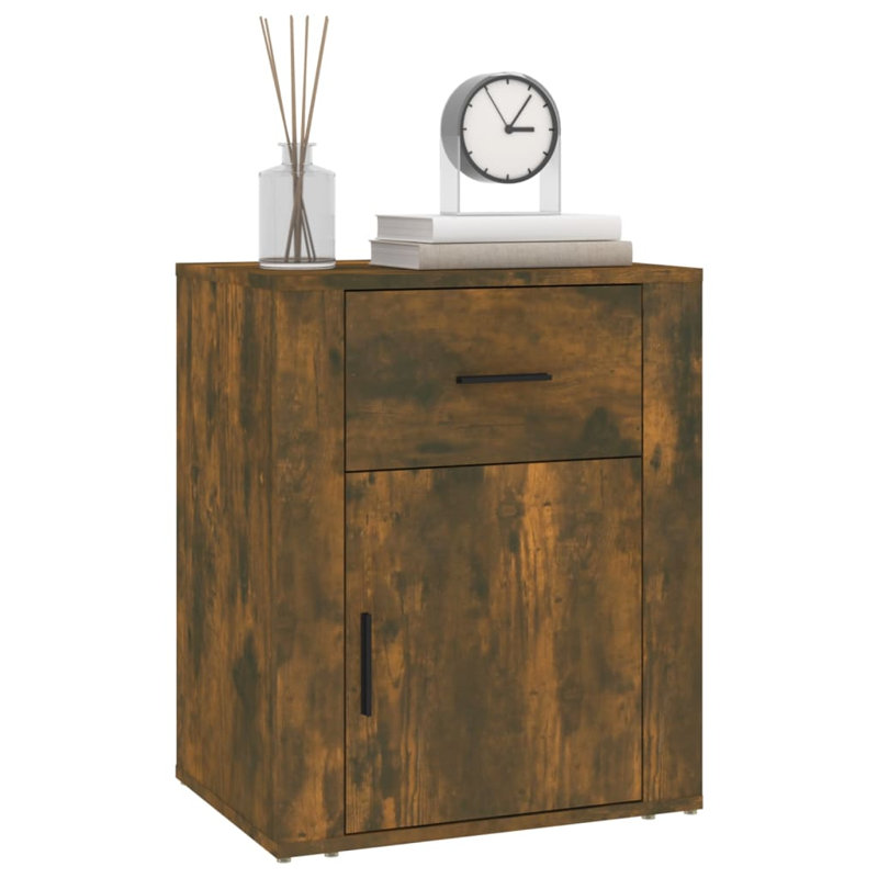 Karinn 50cm W Manufactured Wood Bedside Table, Smoked Oak