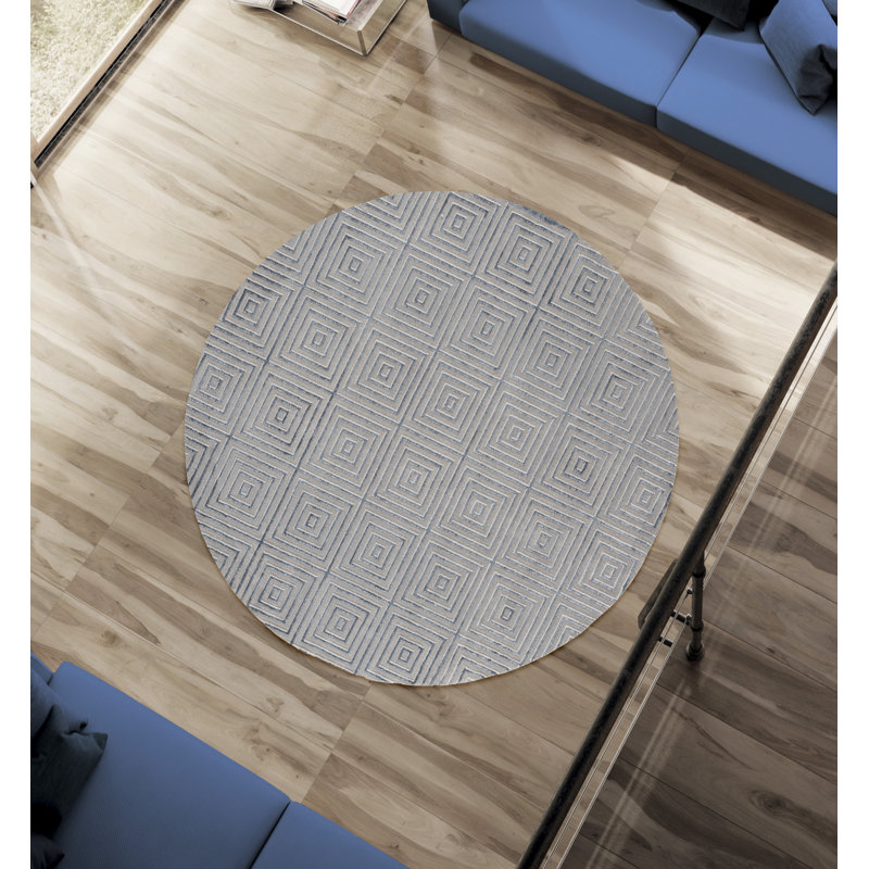 Tapis gris à motif géométrique Emmeline, Rond 7 pi 10 po