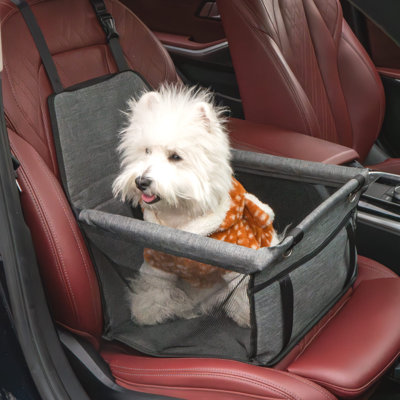 Dog Car Booster Seat Travel Carrier, Breathable Foldable Pet Car Seat, Soft Washable Dog Carrier with Safety Leash and Adjustable Straps, Secure Elevated View Pet Seat for Cats and Small Dogs
