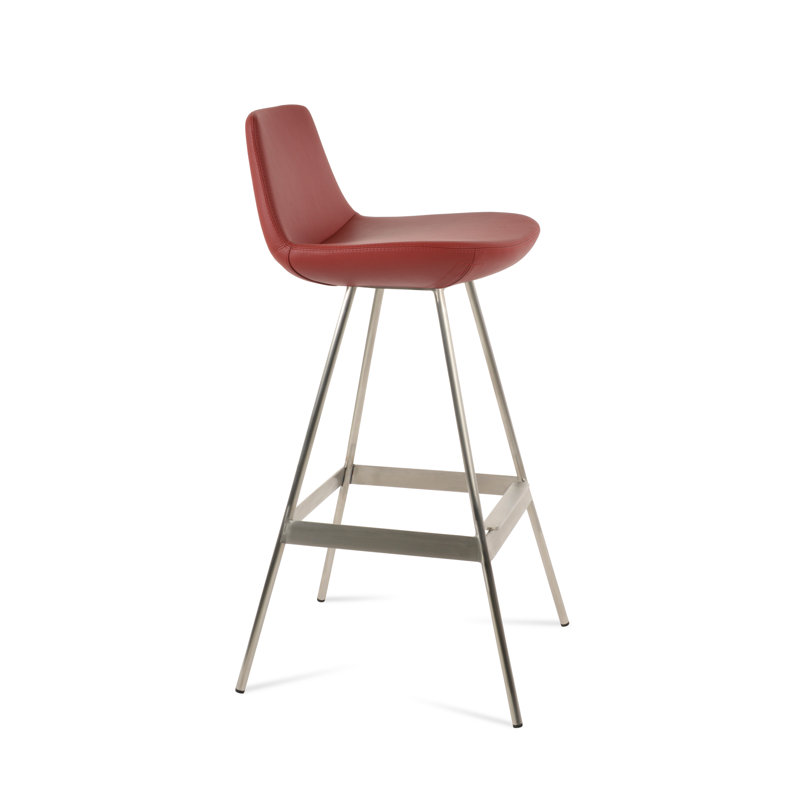 Tabouret Pera Balat, Chrome chrome, Similicuir PPM rouge foncé, Tabouret de comptoir (siège d'une hauteur de 24 p
