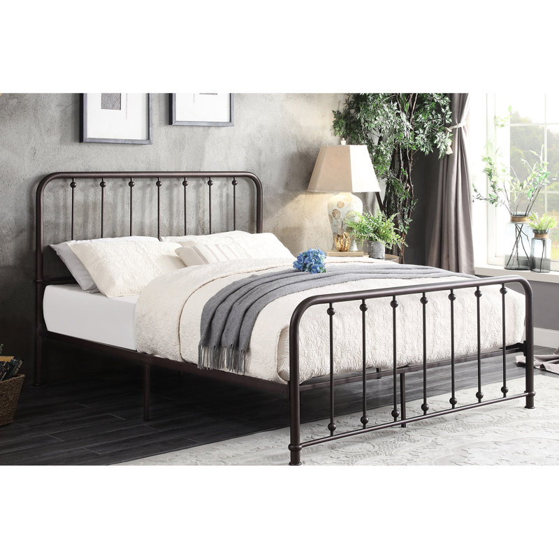 Lit plateforme grand lit, structure en métal bronze foncé pour utilisation, Grand lit