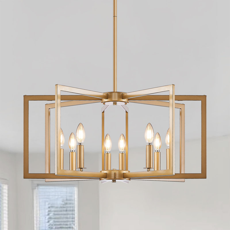 Lustre moderne en métal avec tiges réglables, Doré, 8 lumières