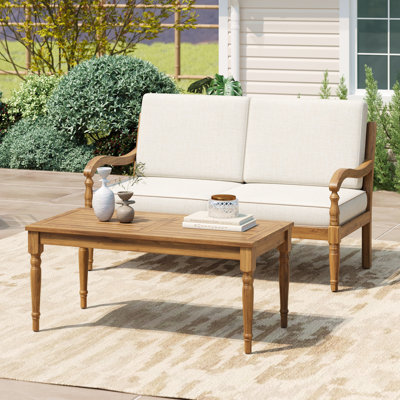 Eli Outdoor 2-Piece Acacia Wood Conversation Set With Removable Cushions by Charlton Home