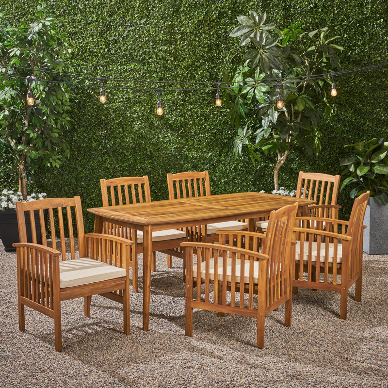 Figgs 6 - Person Acacia Wood Patio Dining Set with Rectangular Table , Cushions Included