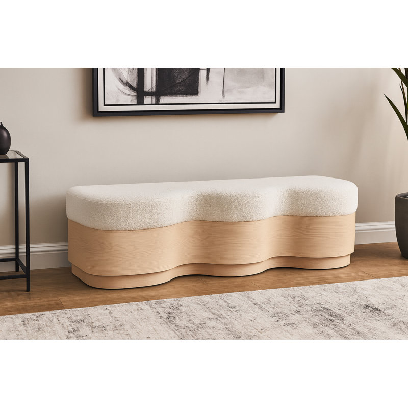 Savoy Mariaclara Velour Fur Fabric Bench, Cream Velour Fabric, Natural