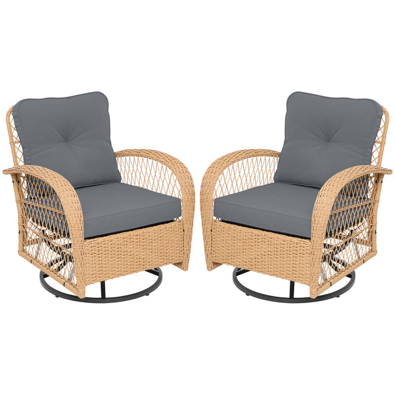 Chaise berçante d'extérieur en osier avec coussins Aksha, Gris, Beige