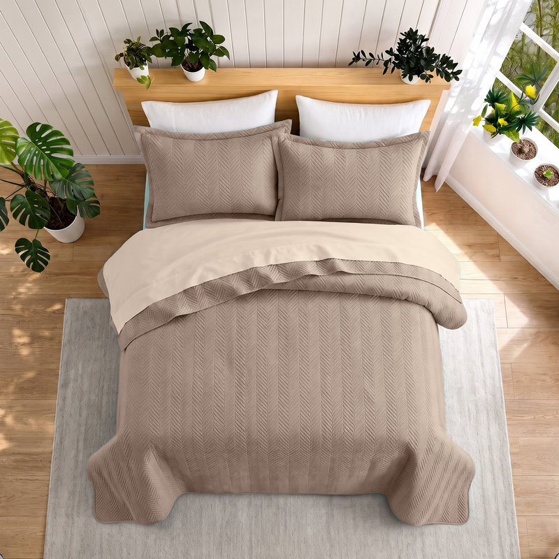 Ensemble de couvre-lit matelassé avec taies décoratives - couvre-lit en microfibre douce, courtepointe texturée en relief, literie moderne légère