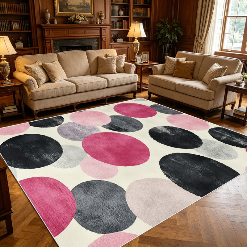 1PC Watercolor Pink Black Grey Polka Dot area rugs for Living Room, Soft, All seasons, Easy-maintain, Washable Indoor mat, Farmhouse suitable for dining table, bedroom, kitchen, entryway, home office, patio Home Decor, Outdoor Decor.