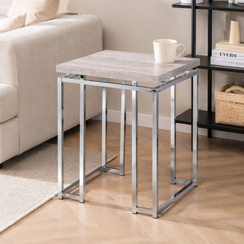 Table de bout en chêne naturel et chrome avec base en métal, 24.5" H x 19.5" W x 19.5" D, Chêne, Does Not Apply