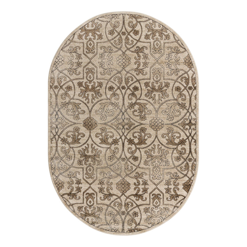 Tapis oriental beige foncé Derby, Oval 6 pi x 9 pi