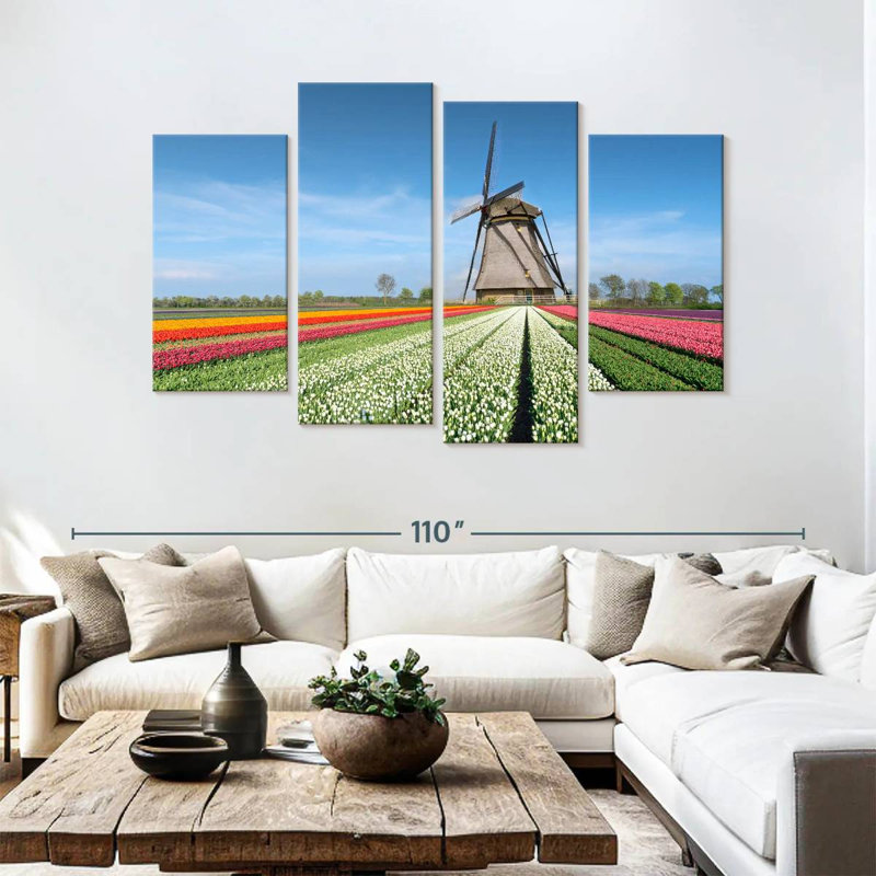 Moulin à vent et tulipes Alvord, H 54 po x l 84 po