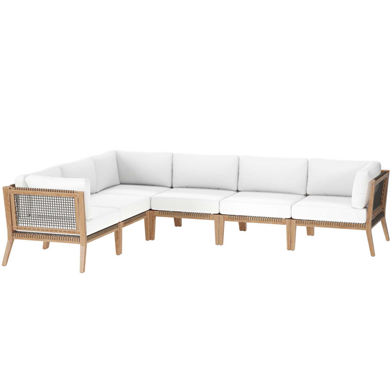 Canapé modulaire d'extérieur en bois de teck 6 pièces Clearwater par Modway, Blanc