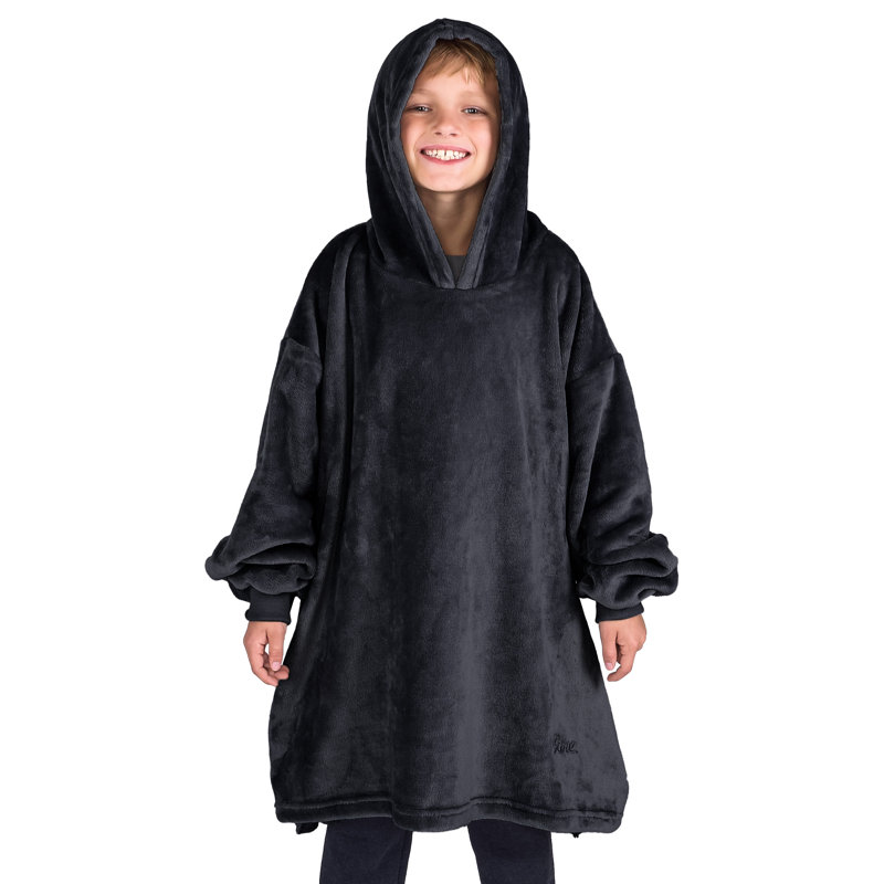 Bare Homey Wearable Blanket Microplush Side Pockets, Youth, Black