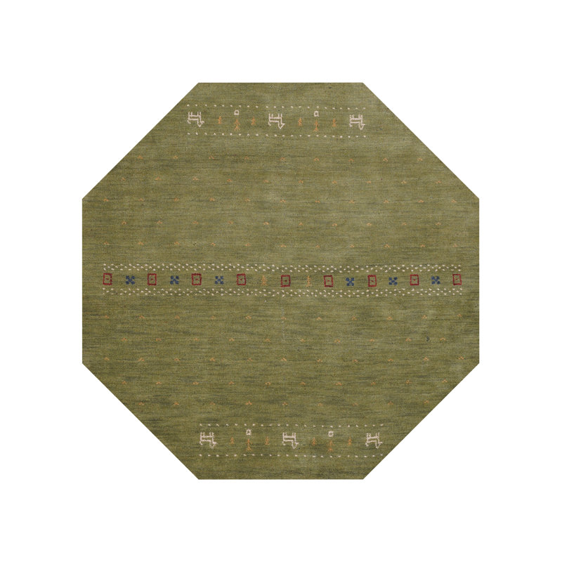 Hand Knotted Loom Wool Eco-Friendly Area Rugs - Octagon, Green Color, Contemporary Modern Design, High Pile Thick Handmade Anti Skid Area Rugs for Living Room, Bed Room