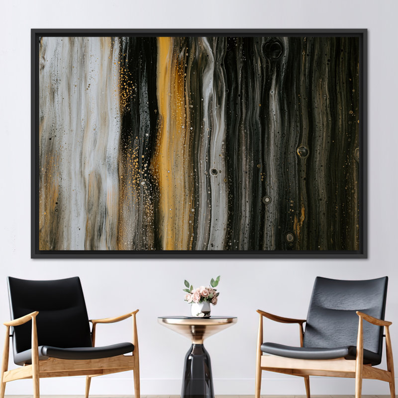 Abstract Canvas Art - Modern Shimmery Wall Decor with Oil Painting Print, 70 cm H x 100 cm W, Framed Print without Mat, Black