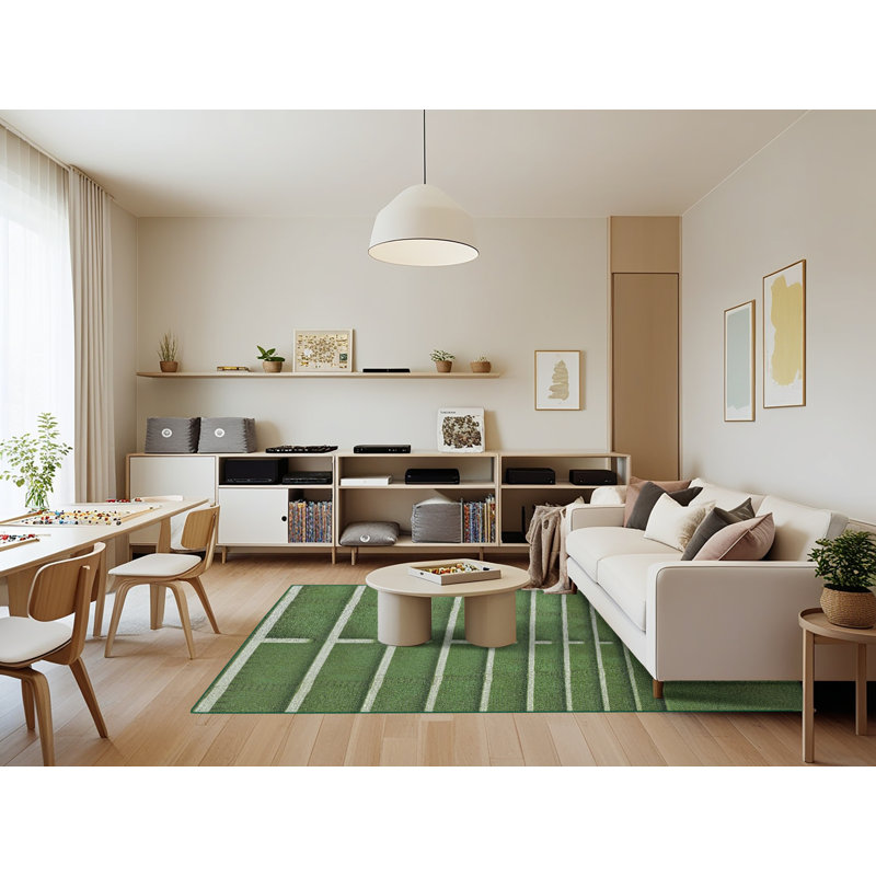 Tapis à motif géométrique vert, Rectangle 7 pi x 9 pi
