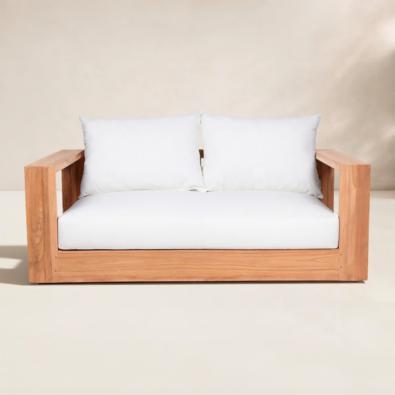 Tulum 63'' Wide Teak Loveseat with Cushions, White