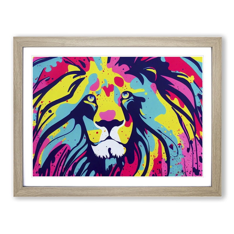 Splashed Lion Vol.4 Abstract - Framed Print, 25cm H x 34cm W x 2cm D, Oak