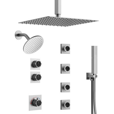  Thermostatic Dual Showerheads System, 12" Rainfall Shower Faucet with Handheld Shower