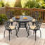 Ensemble de salle à manger d'extérieur rond 5 pièces de 122 cm (48,03 po) avec trou pour parasol, 4 chaises empilables avec coussins rouges-880234931-967057240