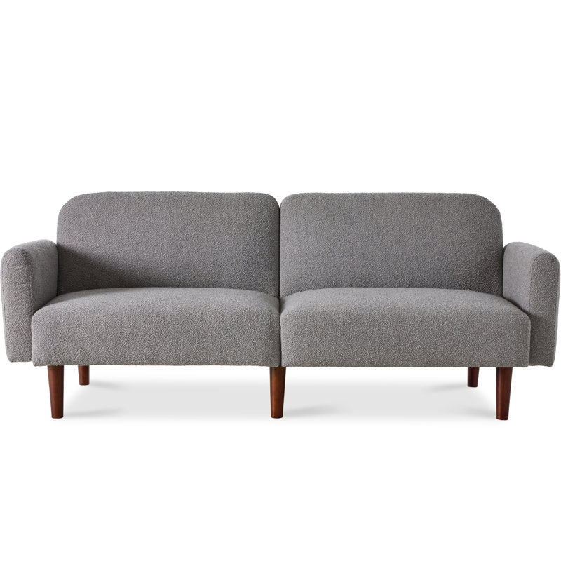 Curved Convertible Futon, Fabric Split-Back Sleeper Bed, Gray Polyester