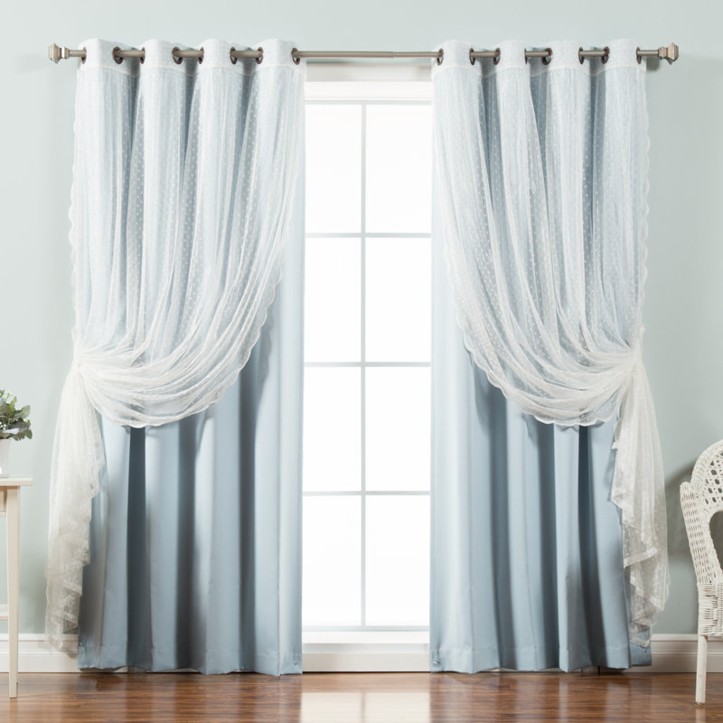Tulle Polyester Room Darkening Curtain Panels, Sky Blue, 52" W x 84" L