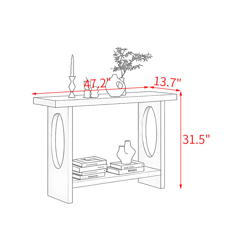 Console en bois massif de style médiéval, H 31,5 po x l 47,2 po x P 13,7 po